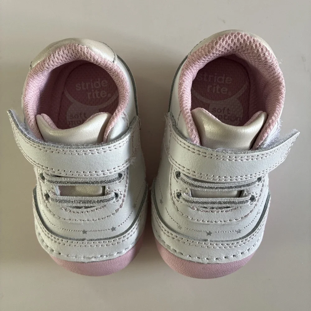 Stride Rite Shoes Soft Motion Baby Girls 3M Pink White Stars‎ Moon Clouds NWOT